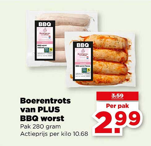 Boerentrots van PLUS BBQ worst