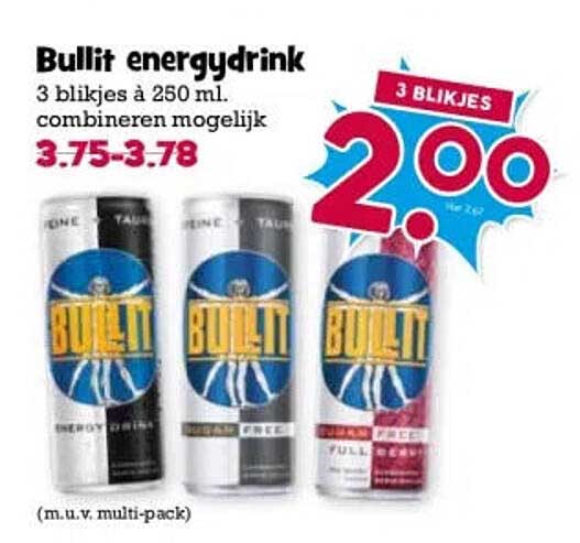 Bullit energydrink 3 blikjes à 250 ml, combineren mogelijk