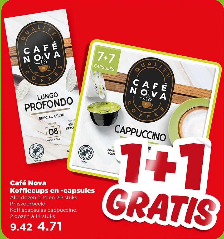 Café Nova Koffiecups en -capsules 1+1 gratis