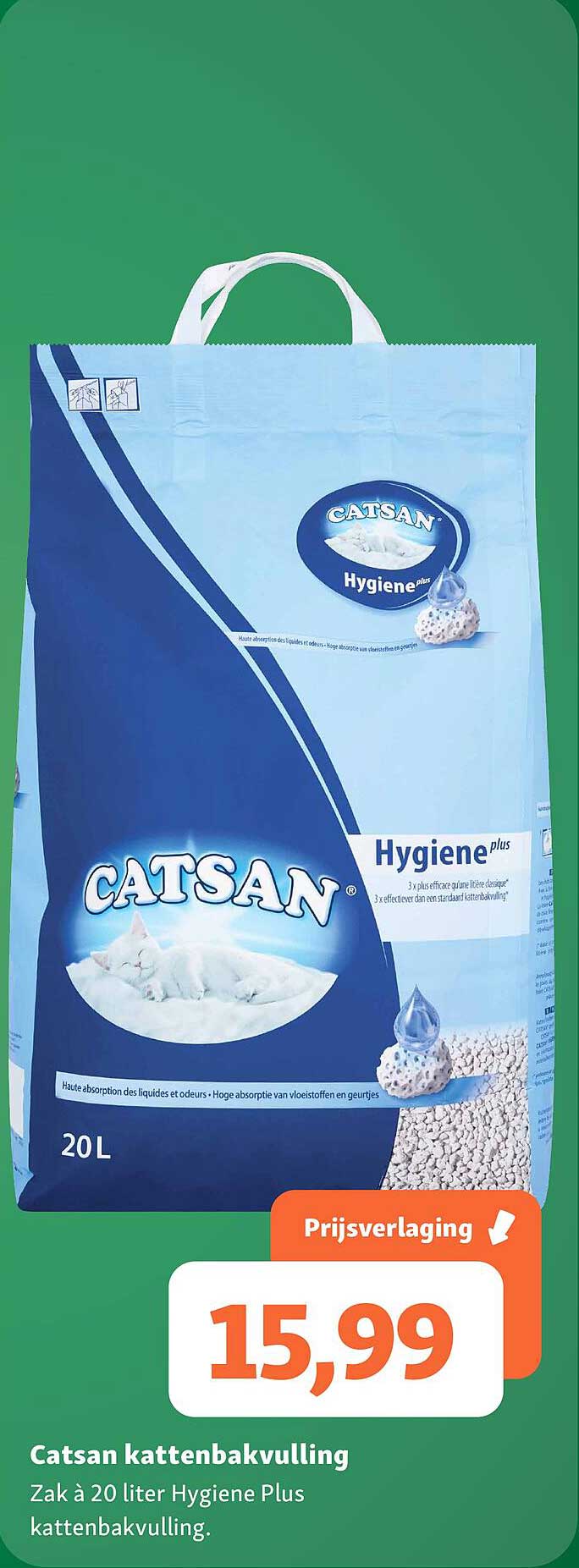 Catsan kattenbakvulling Zak à 20 liter Hygiene Plus kattenbakvulling. Prijsverlaging