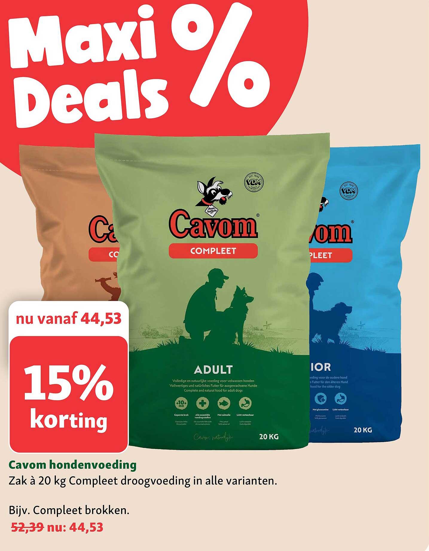 Cavom hondenvoeding Zak à 20 kg Compleet droogvoeding in alle varianten. 15% korting