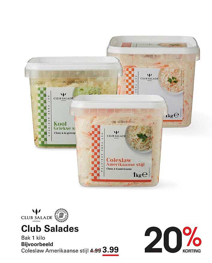 Club Salades Bak 1 kilo Bijvoorbeeld Coleslaw Amerikaanse stijl 20% korting