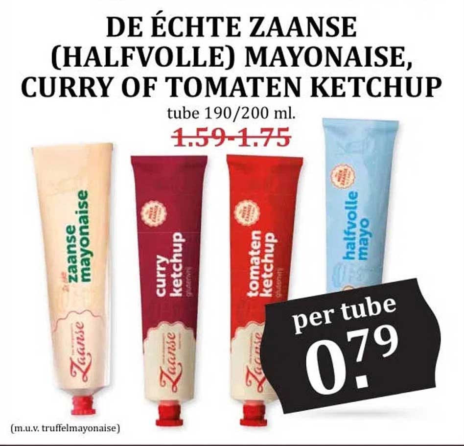 DE ÉCHTE ZAANSE (HALFVOLLE) MAYONAISE, CURRY OF TOMATEN KETCHUP tube 190/200 ml.