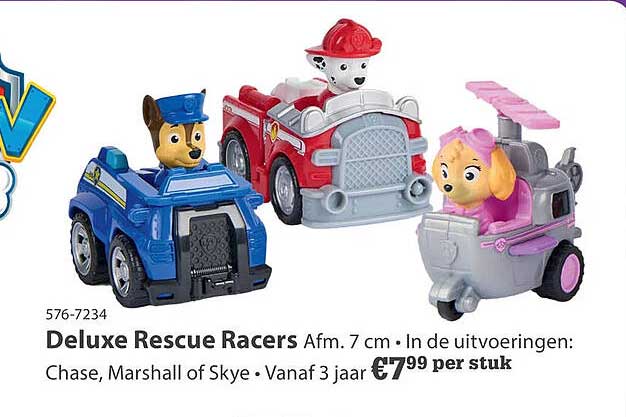 Deluxe Rescue Racers Afm. 7 cm • In de uitvoeringen: Chase, Marshall of Skye • Vanaf 3 jaar