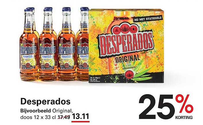 Desperados Bijvoorbeeld Original, doos 12 x 33 cl 25% korting