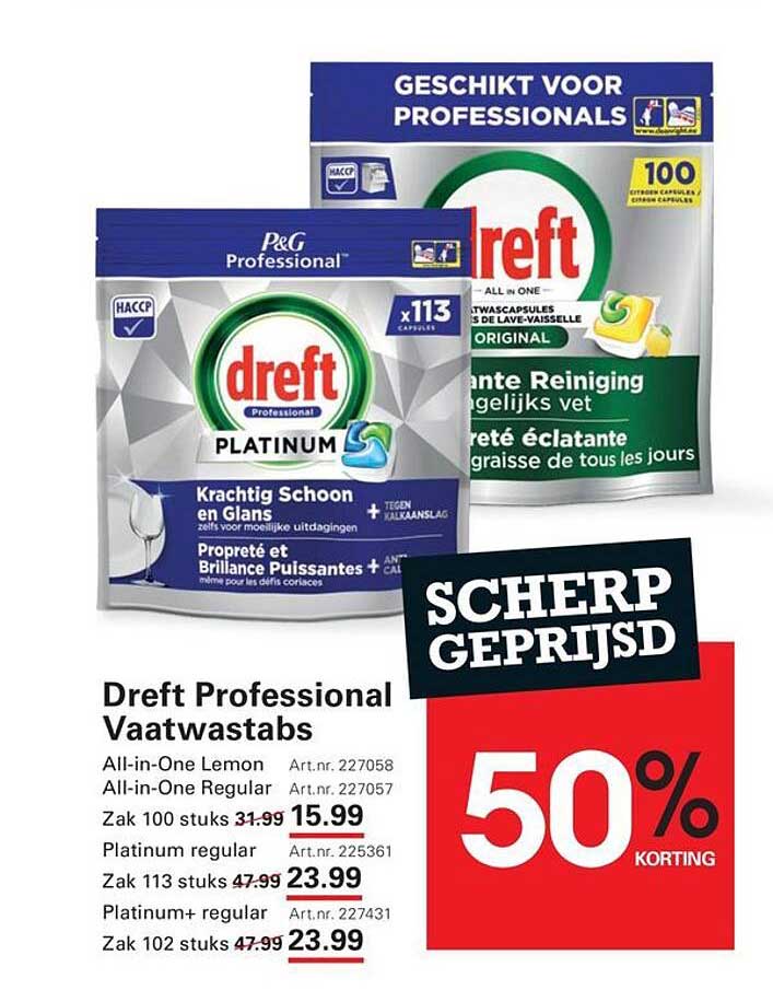 Dreft Professional Vaatwastabs 50% korting