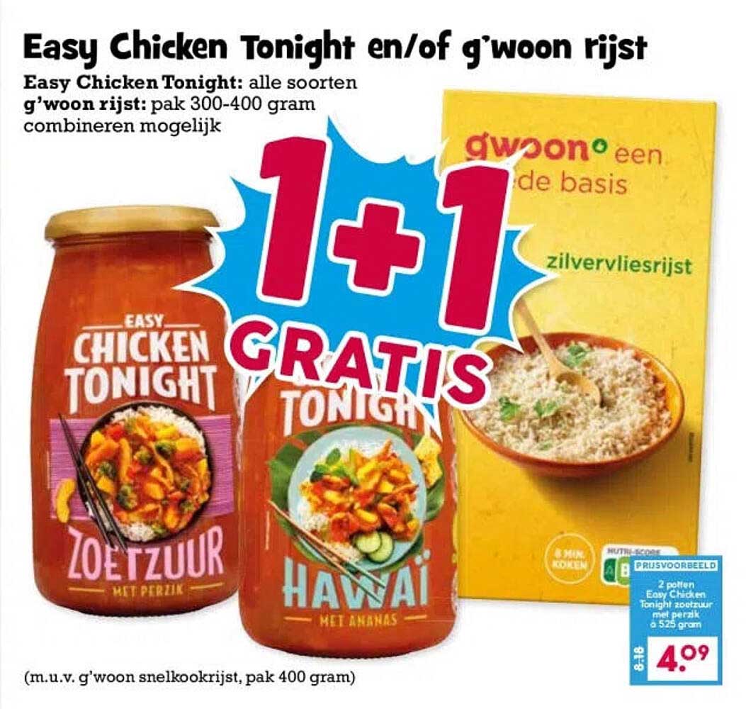 Easy Chicken Tonight en/of g'woon rijst 1+1 GRATIS
