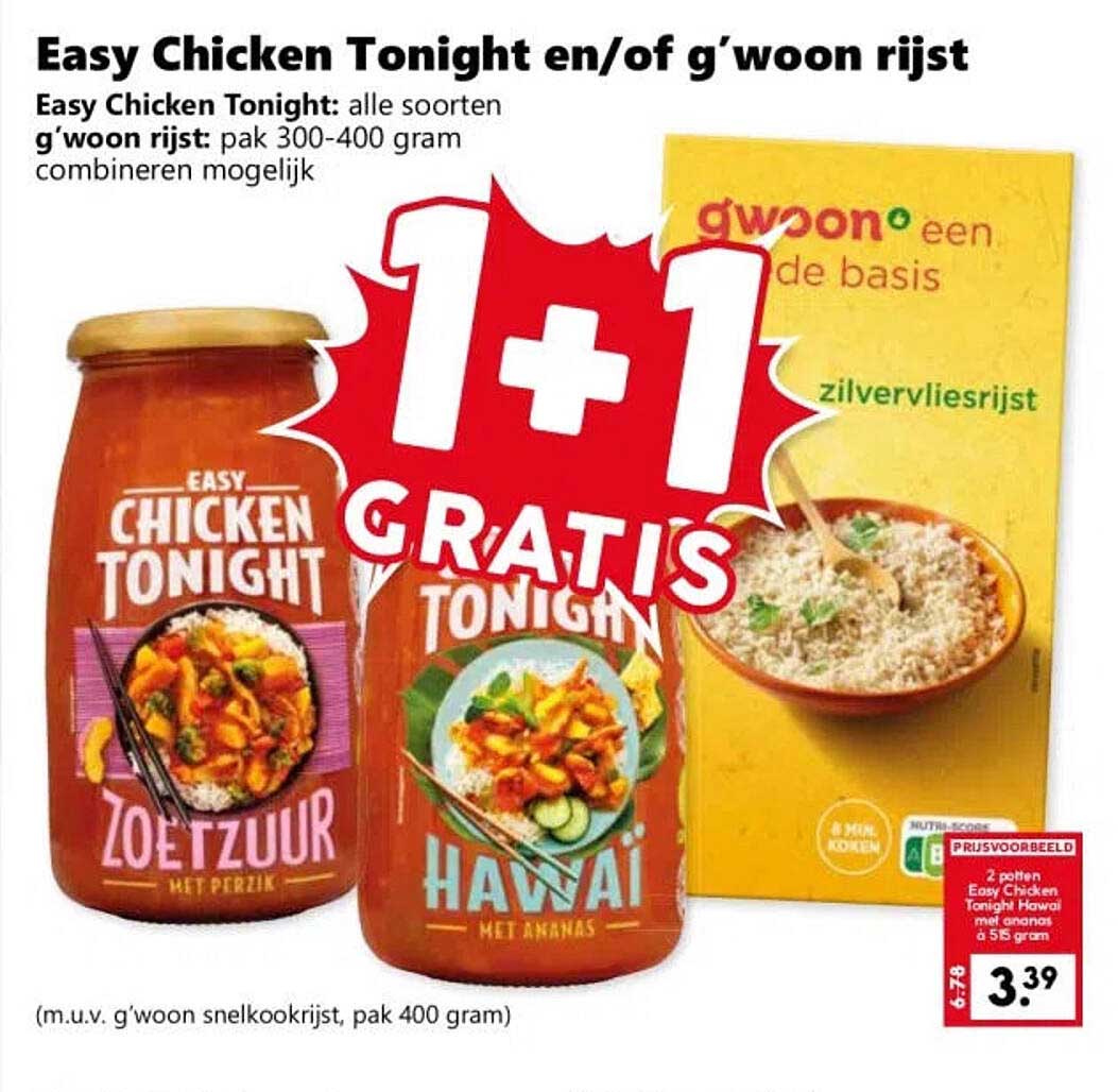 Easy Chicken Tonight en/of g’woon rijst 1+1 gratis