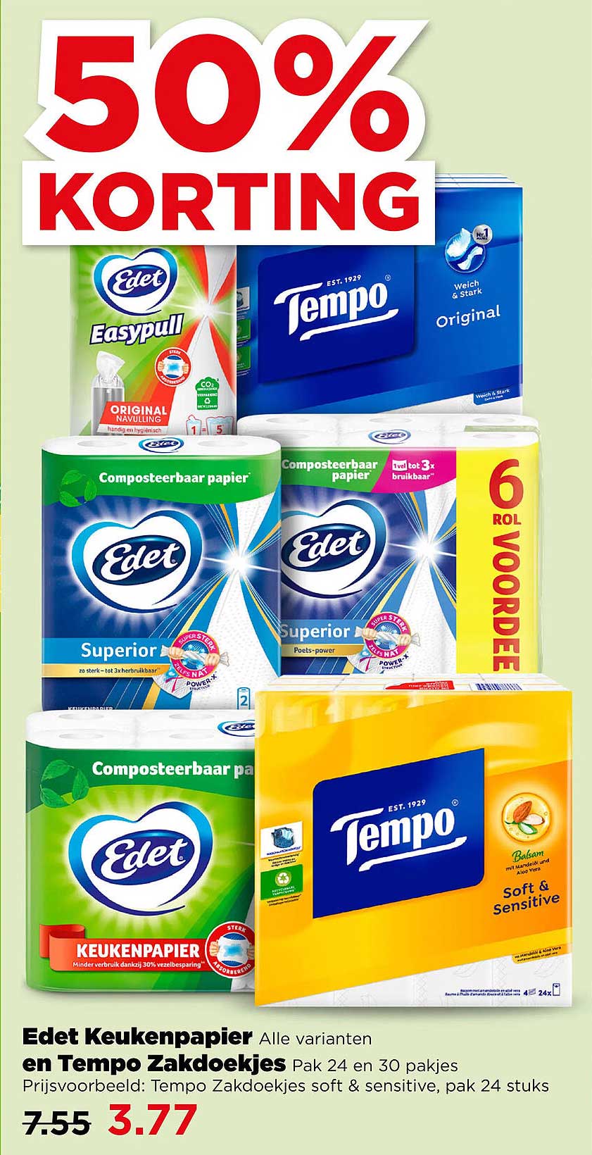 Edet Keukenpapier Alle varianten en Tempo Zakdoekjes Pak 24 en 30 pakjes