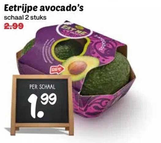 Eetrijpe avocado's schaal 2 stuks