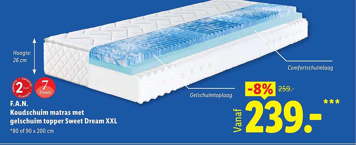 F.A.N. Koudschuim matras met gelschuim topper Sweet Dream XXL