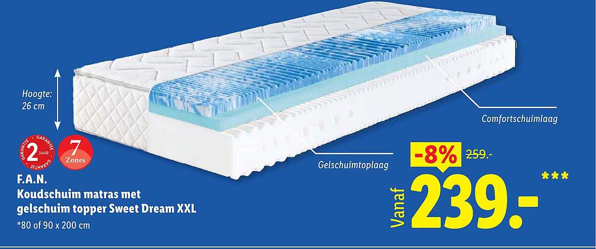 F.A.N. Koudschuim matras met gelschuim topper Sweet Dream XXL