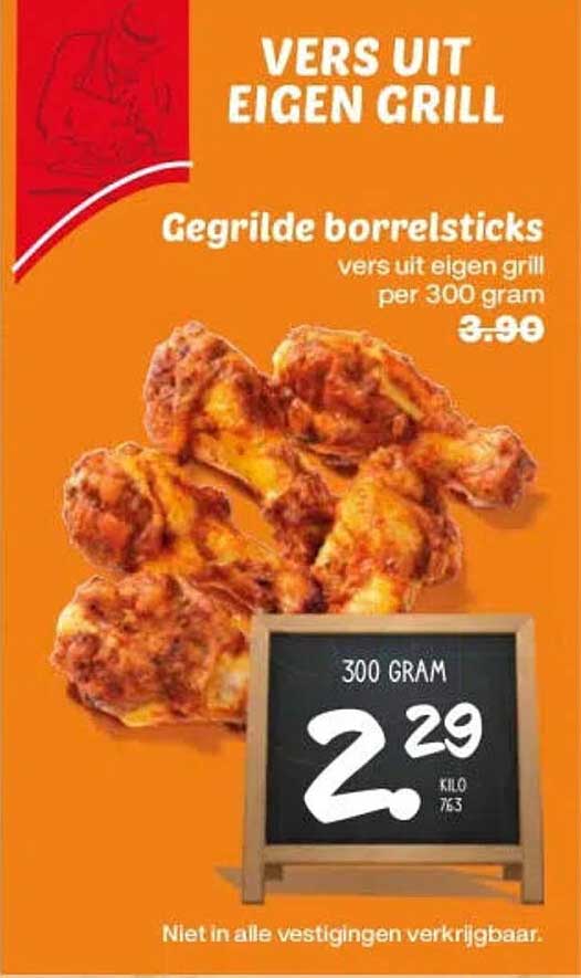 Gegrilde borrelsticks vers uit eigen grill per 300 gram