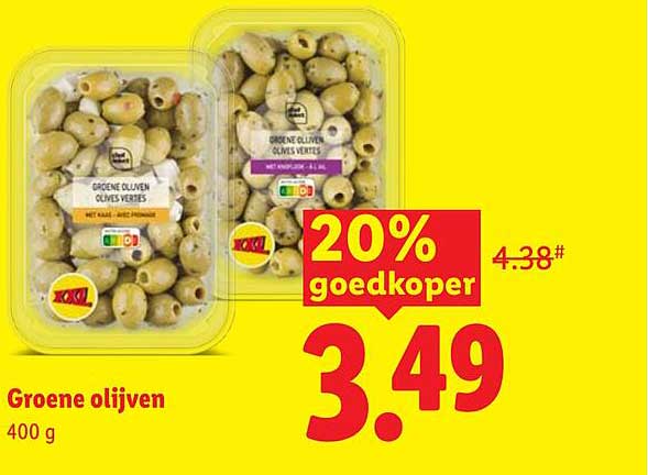 Groene olijven 400 g 20% goedkoper