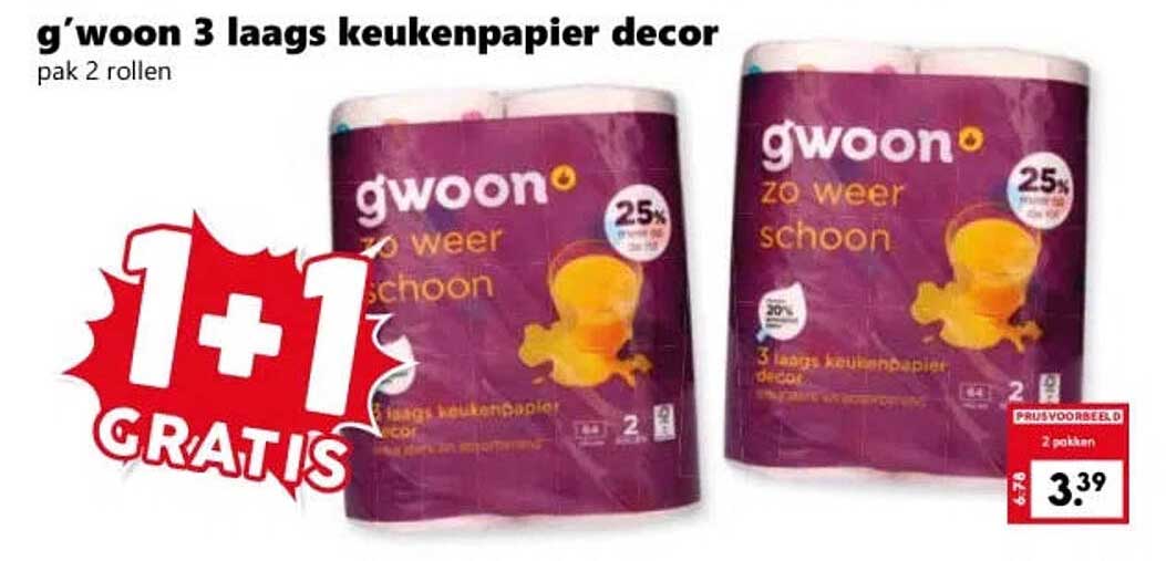 g'woon 3 laags keukenpapier decor 1+1 gratis