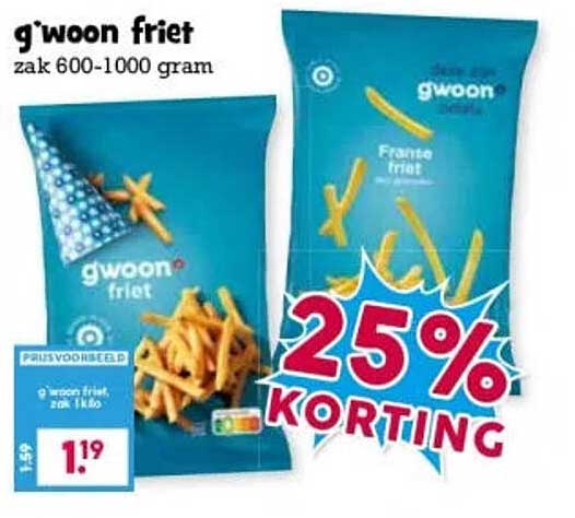 g'woon friet zak 600-1000 gram 25% KORTING