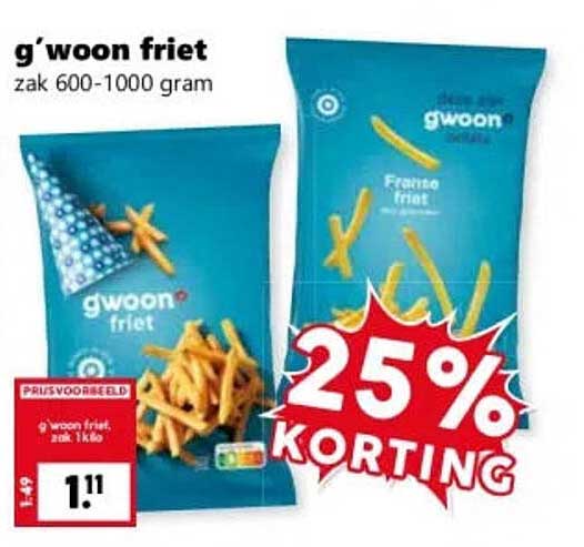 g'woon friet zak 600-1000 gram 25% KORTING