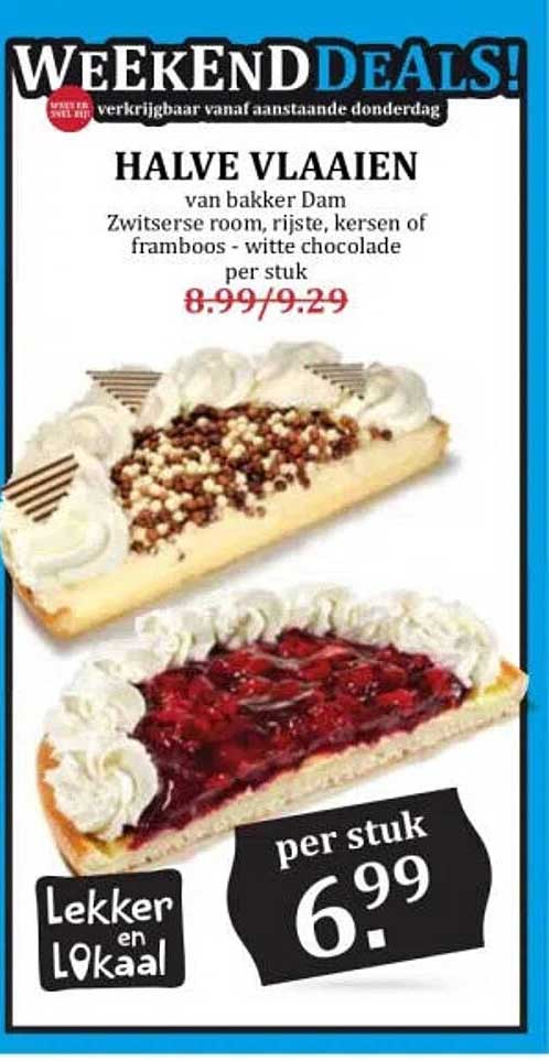 HALVE VLAAIEN van bakker Dam Zwitserse room, rijste, kersen of framboos - witte chocolade per stuk