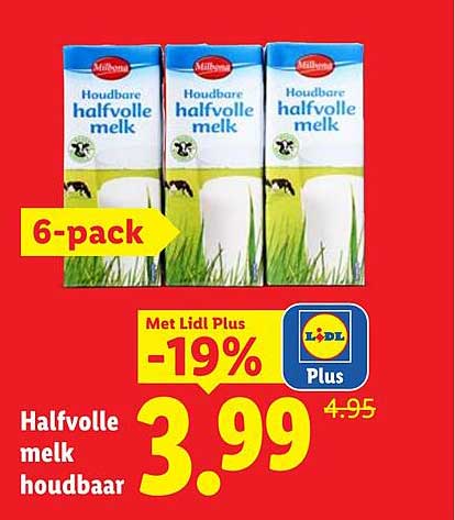Halvolle melk houdbaar 6-pack Met Lidl Plus -19%