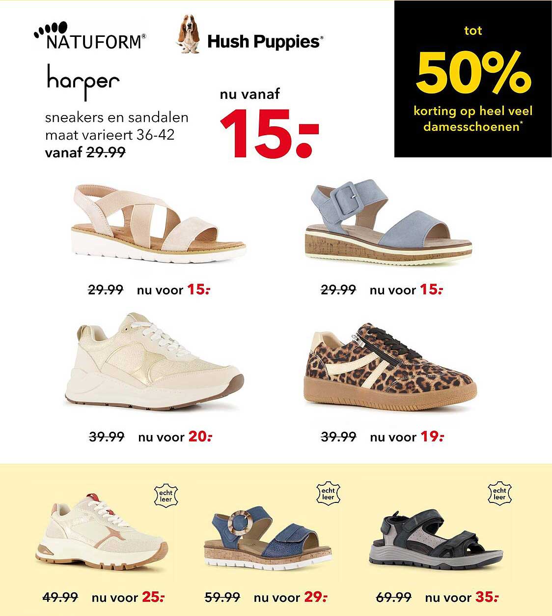 harper sneakers en sandalen maat varieert 36-42 vanaf 29.99 nu vanaf 15.- tot 50% korting op heel veel damesschoenen*