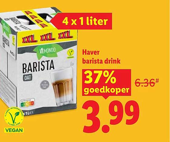Haver barista drink 4 x 1 liter 37% goedkoper
