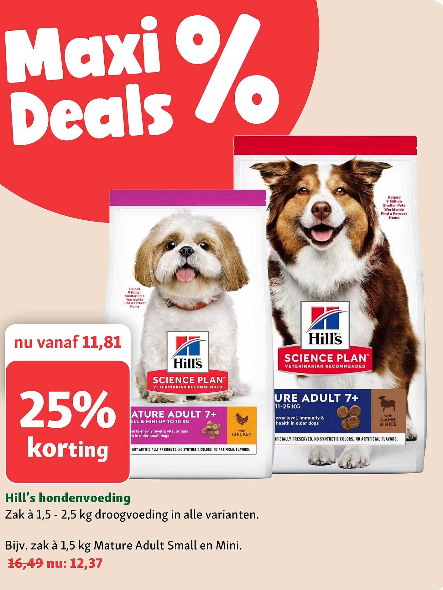 Hill’s hondenvoeding Zak à 1,5 - 2,5 kg droogvoeding in alle varianten. 25% korting