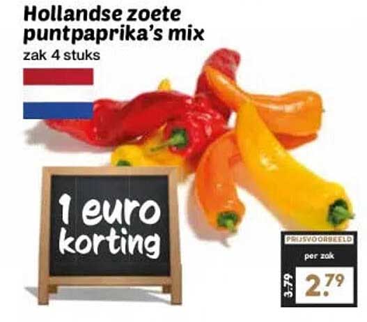 Hollandse zoete puntpaprika’s mix zak 4 stuks 1 euro korting