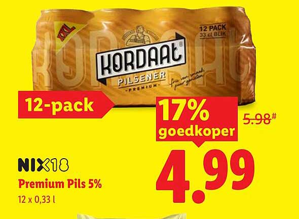 Kordaat Premium Pilsener 12-pack 17% goedkoper