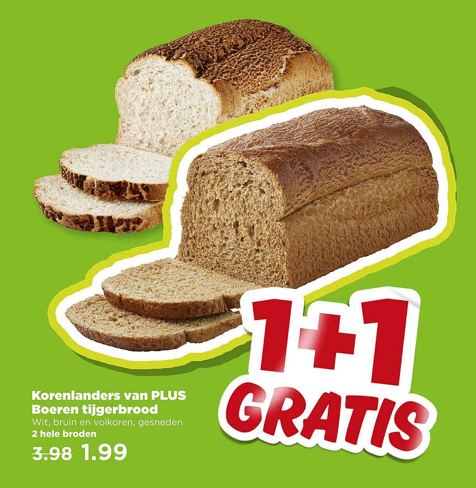 Korenlanders van PLUS Boeren tijgerbrood 1+1 GRATIS