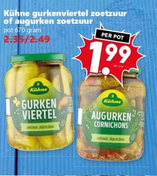 Kühne gurkenviertel zoetzuur of augurken zoetzuur