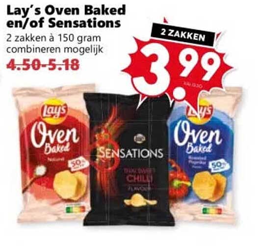 Lay's Oven Baked en/of Sensations 2 zakken à 150 gram combineren mogelijk
