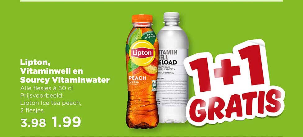 Lipton, Vitaminwell en Sourcy Vitaminwater 1+1 gratis