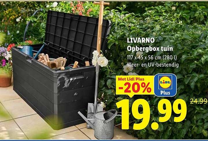 LIVARNO Opbergbox tuin 117 x 45 x 56 cm (280 l) Weer- en UV-bestendig Met Lidl Plus -20%