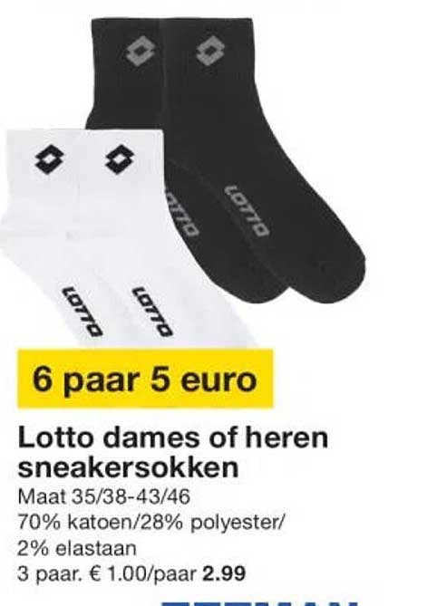 Lotto dames of heren sneakersokken 6 paar 5 euro