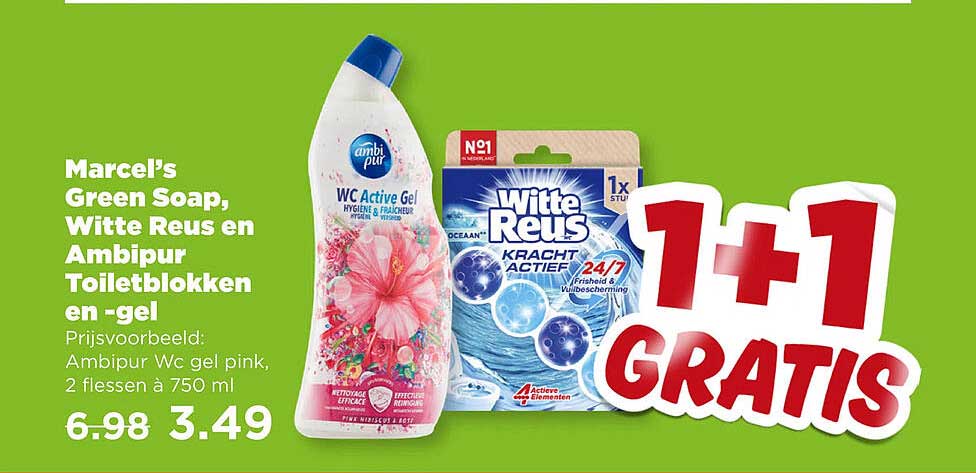 Marcel’s Green Soap, Witte Reus en Ambipur Toiletblokken en -gel 1+1 gratis