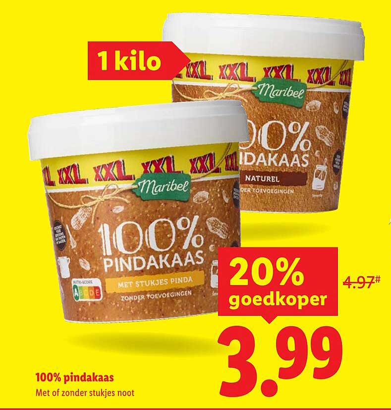 Maribel 100% pindakaas 1 kilo 20% goedkoper