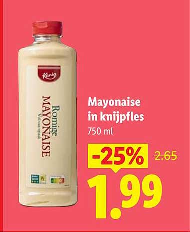 Mayonaise in knijpfles 750 ml -25%