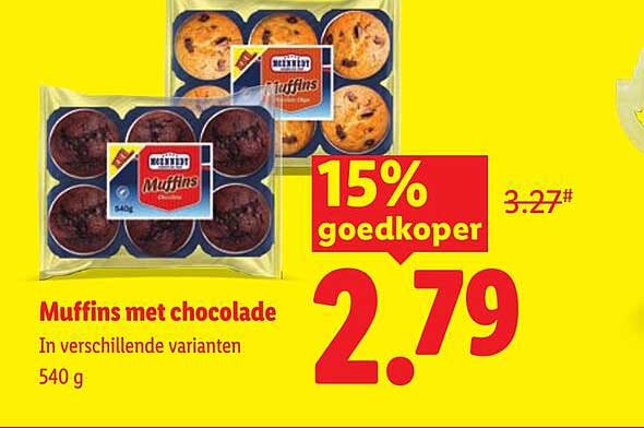 Muffins met chocolade 15% goedkoper