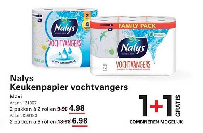 Nalys Keukenpapier vochtvangers Maxi 1+1 gratis Combineren mogelijk