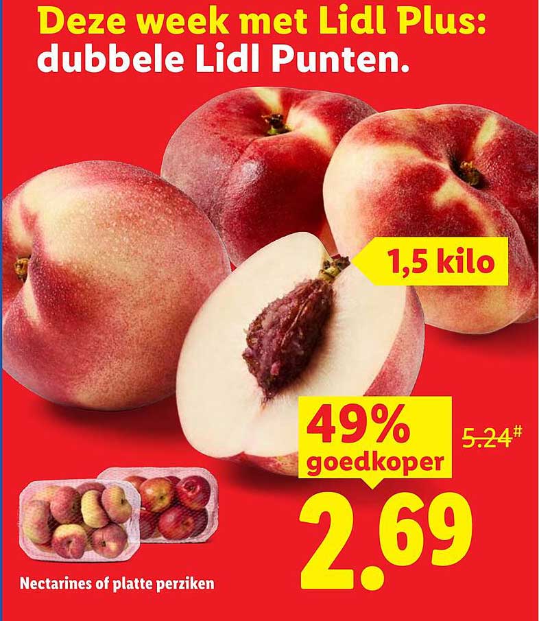 Nectarines of platte perziken 1,5 kilo 49% goedkoper