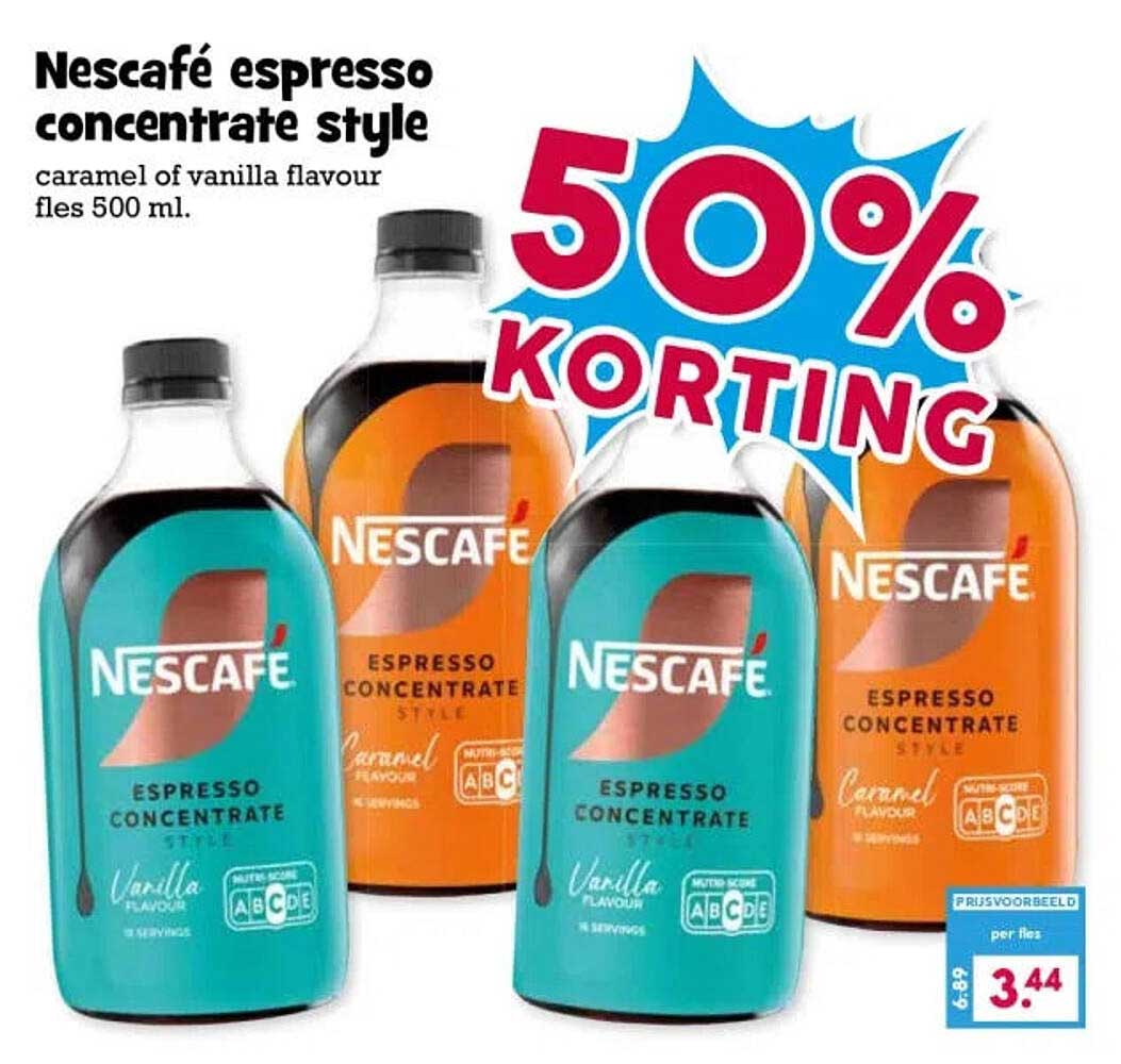 Nescafé espresso concentrate style caramel of vanilla flavour fles 500 ml. 50% korting