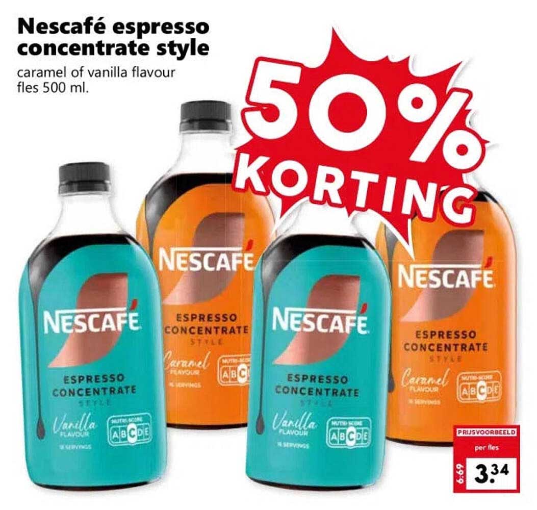 Nescafé espresso concentrate style caramel of vanilla flavour fles 500 ml. 50% KORTING