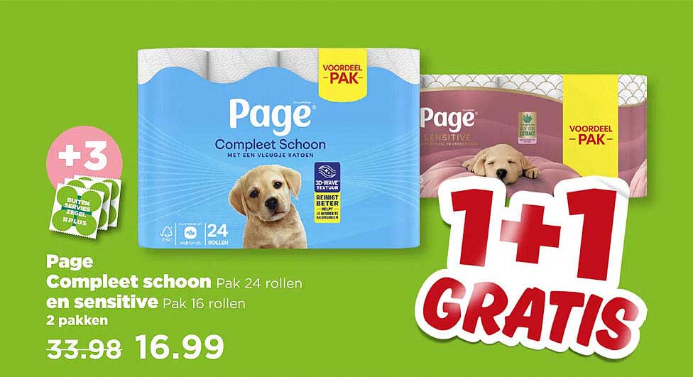 Page Compleet schoon Pak 24 rollen en sensitive Pak 16 rollen 2 pakken 1+1 gratis