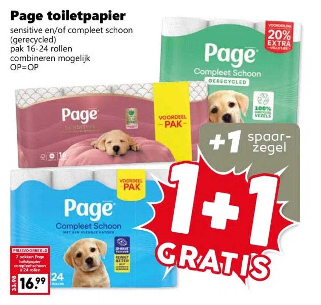 Page toiletpapier 1+1 gratis +1 spaarzegel