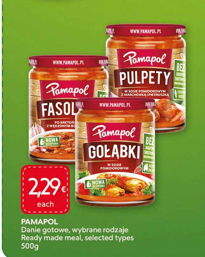 PAMAPOL Danie gotowe, wybrane rodzaje Ready made meal, selected types 500g