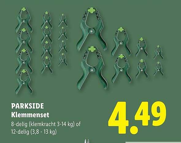 PARKSIDE Klemmenset 8-delig (klemkracht 3-14 kg) of 12-delig (3,8 - 13 kg)