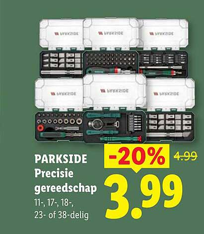 PARKSIDE Precisie gereedschap 11-, 17-, 18-, 23- of 38-delig -20%