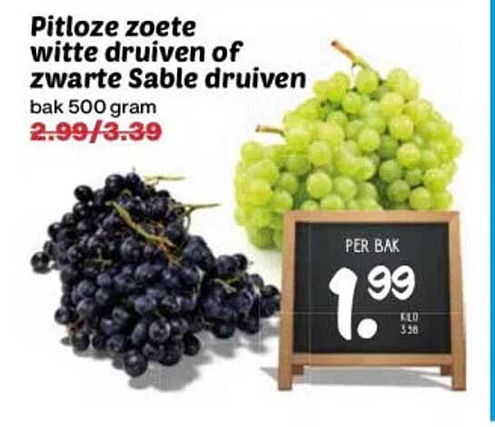 Pitloze zoete witte druiven of zwarte Sable druiven bak 500 gram