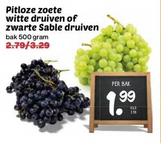 Pitloze zoete witte druiven of zwarte Sable druiven bak 500 gram