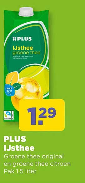 PLUS Ijsthee Groene thee original en groene thee citroen Pak 1,5 liter